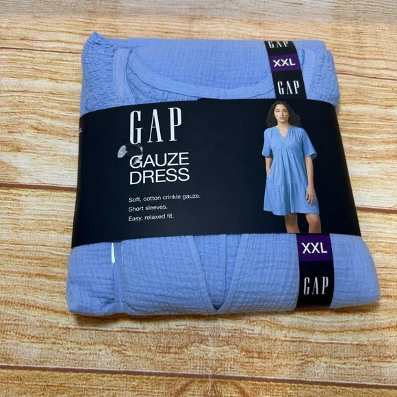 Gap Women's Relaxed Fit Soft Cotton Gauze Tiered Dress Blue Size XS - Picture 3 of 9